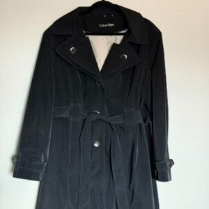 Calvin Klein Trench Coat Womens Medium Black Belted Double Breasted Lined